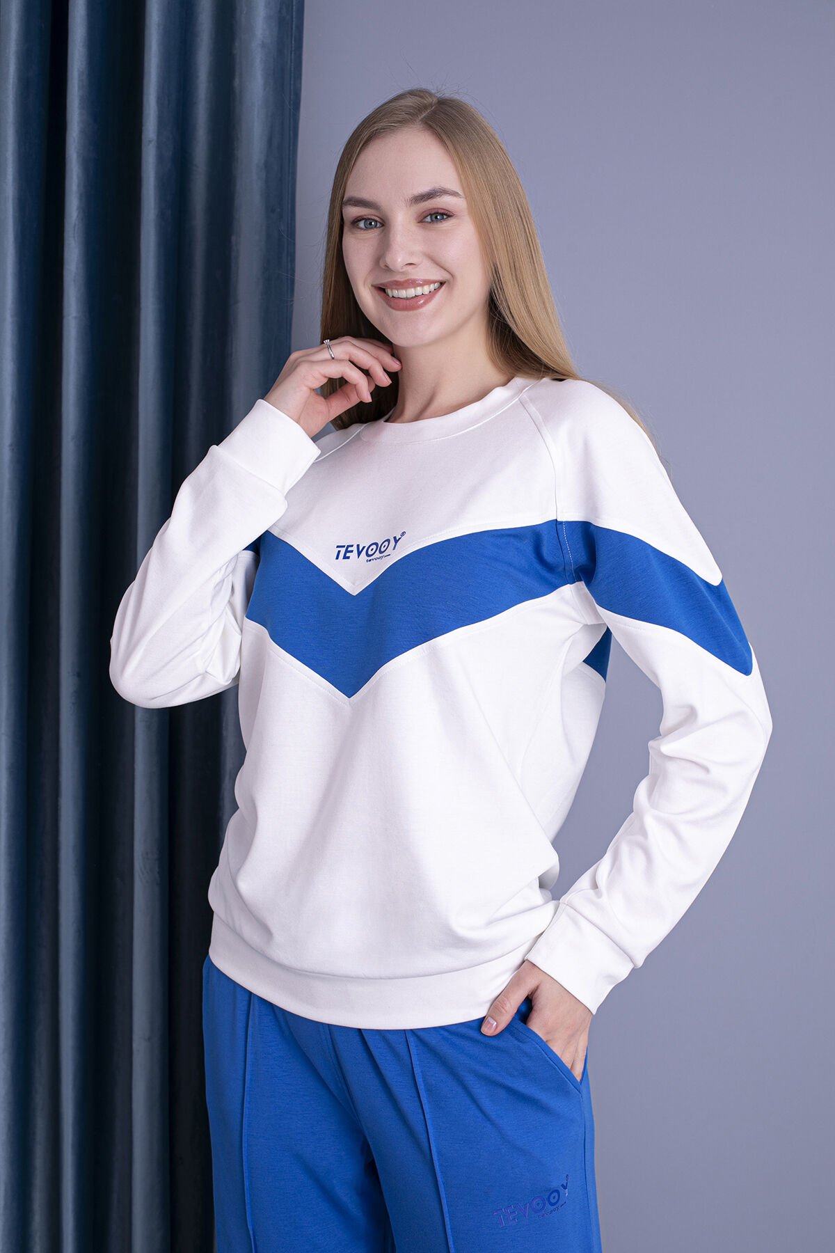 0064Sweat  Beden & Kollar V Zikzak Parçalı Model