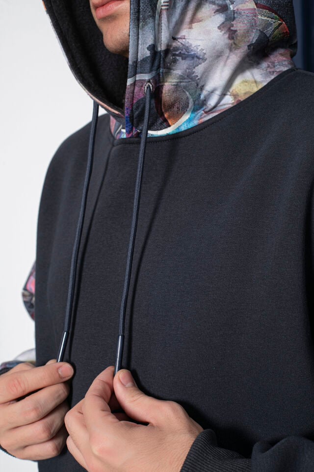 0067 Kol & Kapşon Gezegen Desenli Unisex Antrasit Sweat S - Antrasit