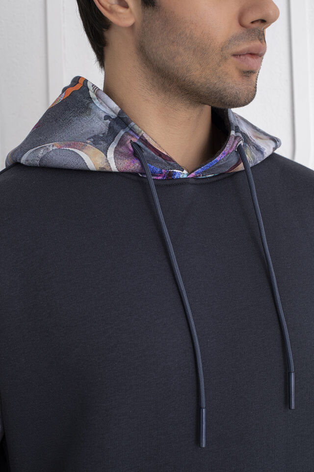 0067 Kol & Kapşon Gezegen Desenli Unisex Antrasit Sweat M - Antrasit