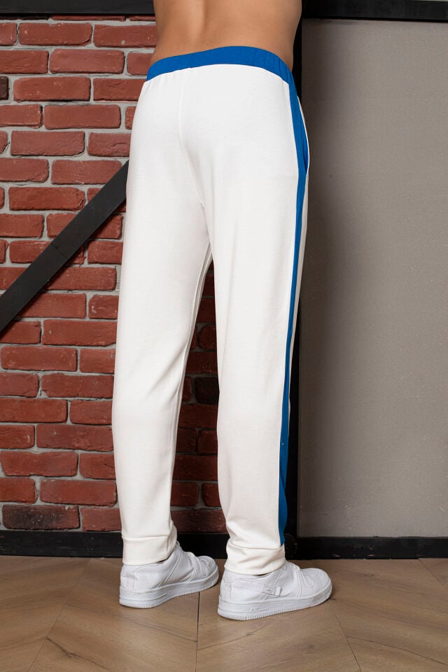 0058 Unisex Yanı Sax Mavi Şerit Krem Eşofman M - Sax mavi & Krem