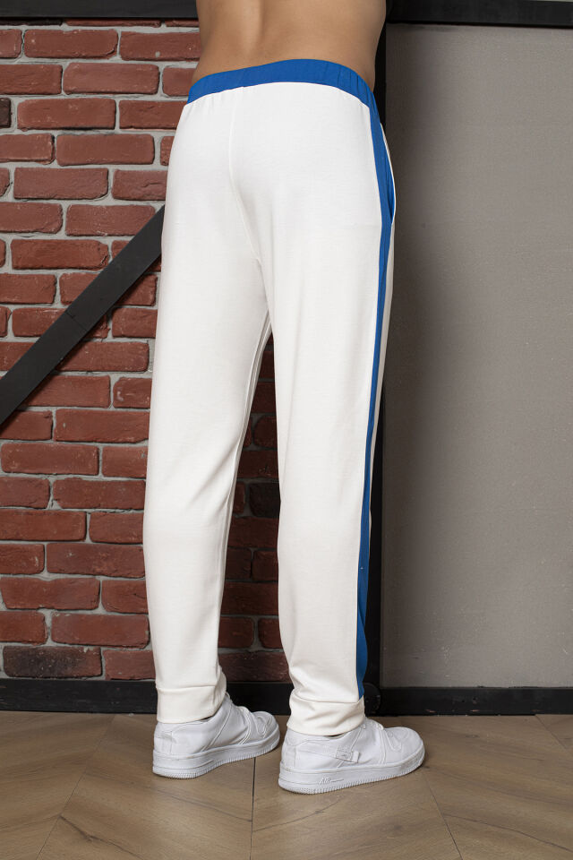 0058 Unisex Yanı Sax Mavi Şerit Krem Eşofman XL - Sax mavi & Krem