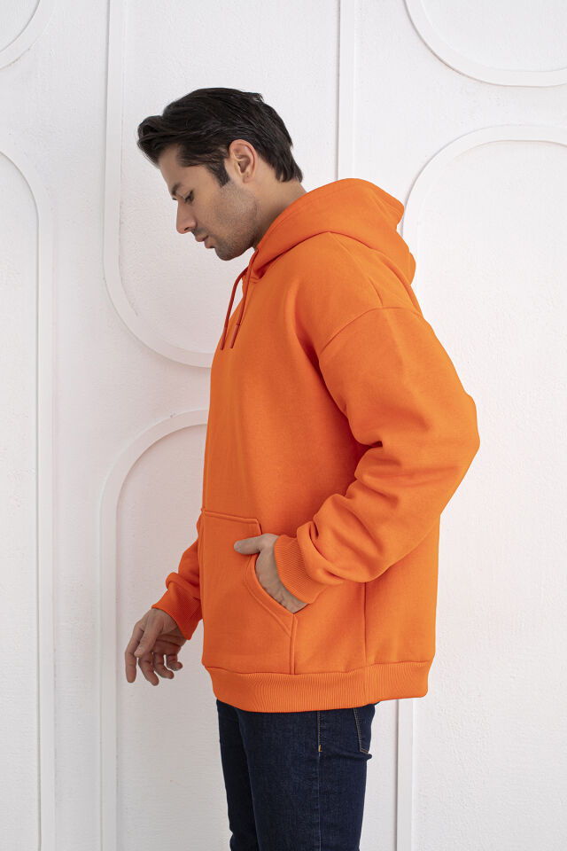 0003 Kapşonlu Unisex Owersıze Sweatshirt S - TURUNCU