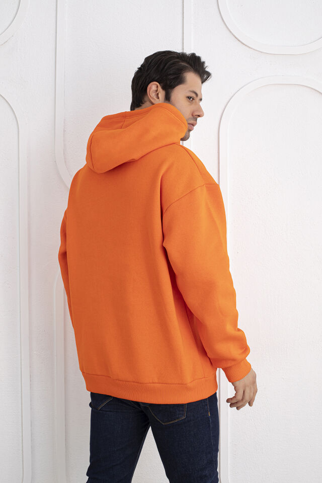 0003 Kapşonlu Unisex Owersıze Sweatshirt M - TURUNCU
