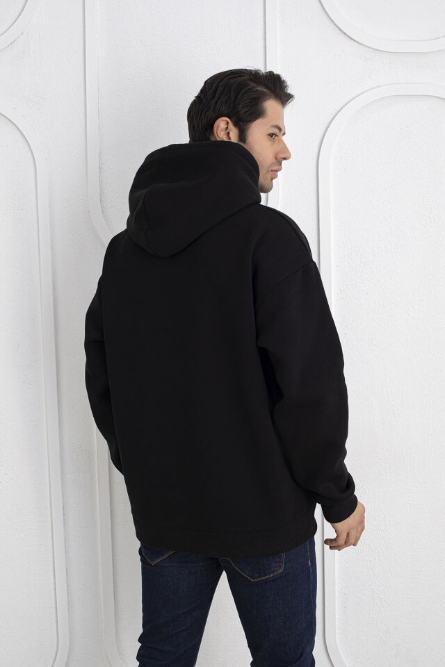 0003 Siyah Unisex Kapşonlu Cepli Owersıze Sweatshirt M - SİYAH