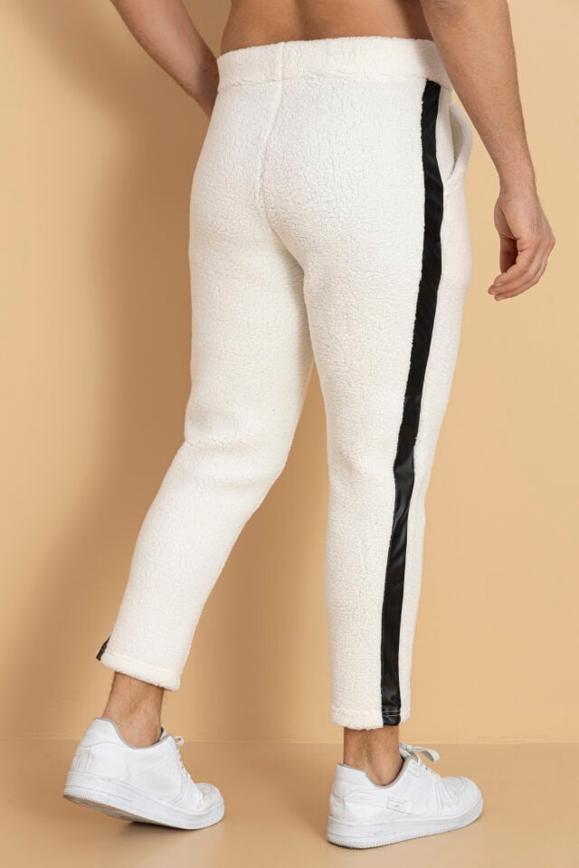 0084 YANI DERİ FULL KUZU TÜYÜ EŞOFMAN KREM - 2XL