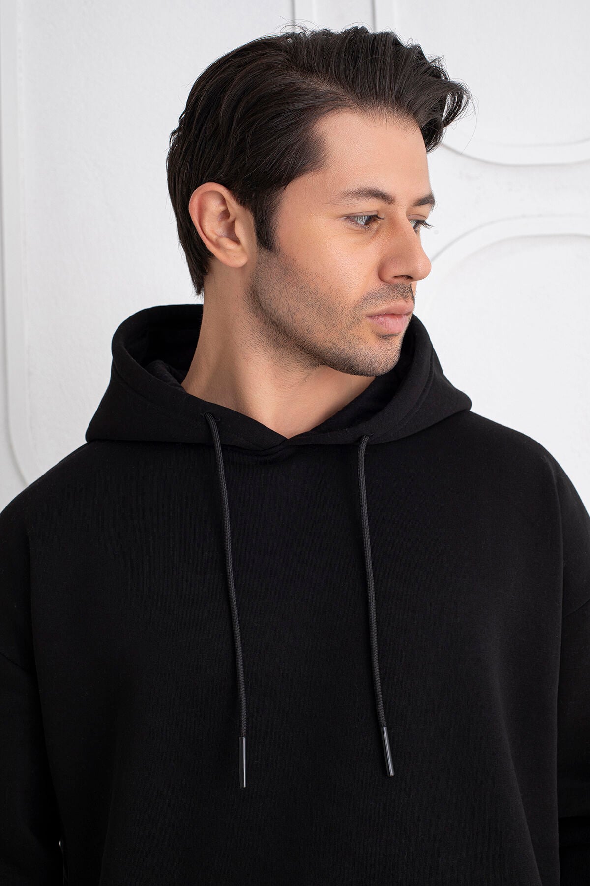 0003 SARI Unisex Kapşonlu Cepli Owersıze Sweatshirt M - SİYAH