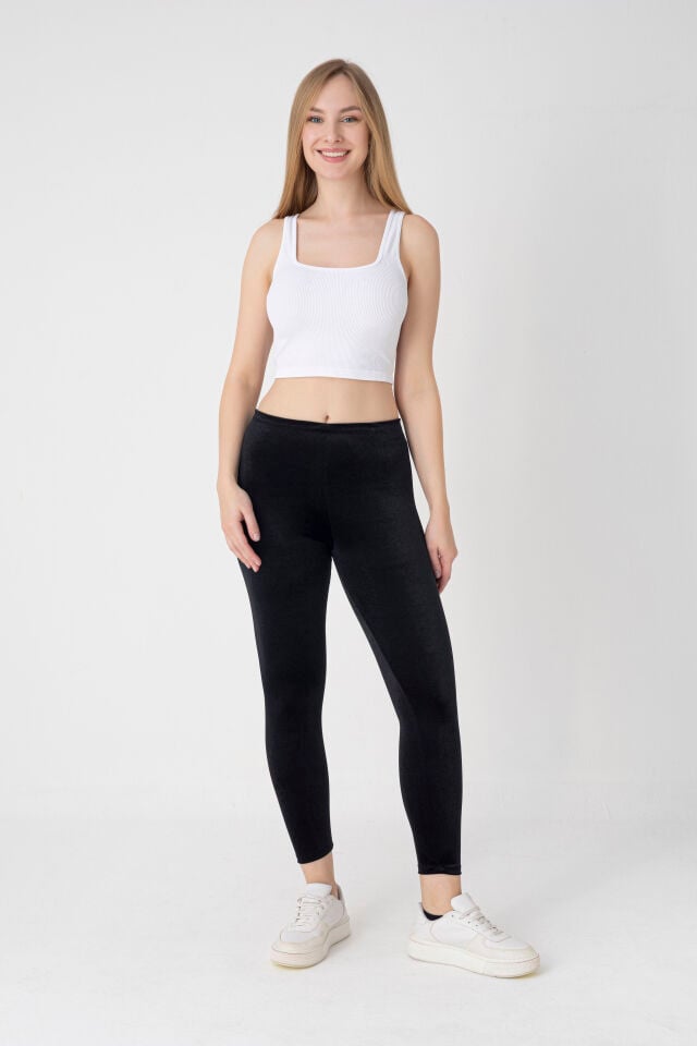 8050 Kadife Tayt Uzun Mor XL - Siyah