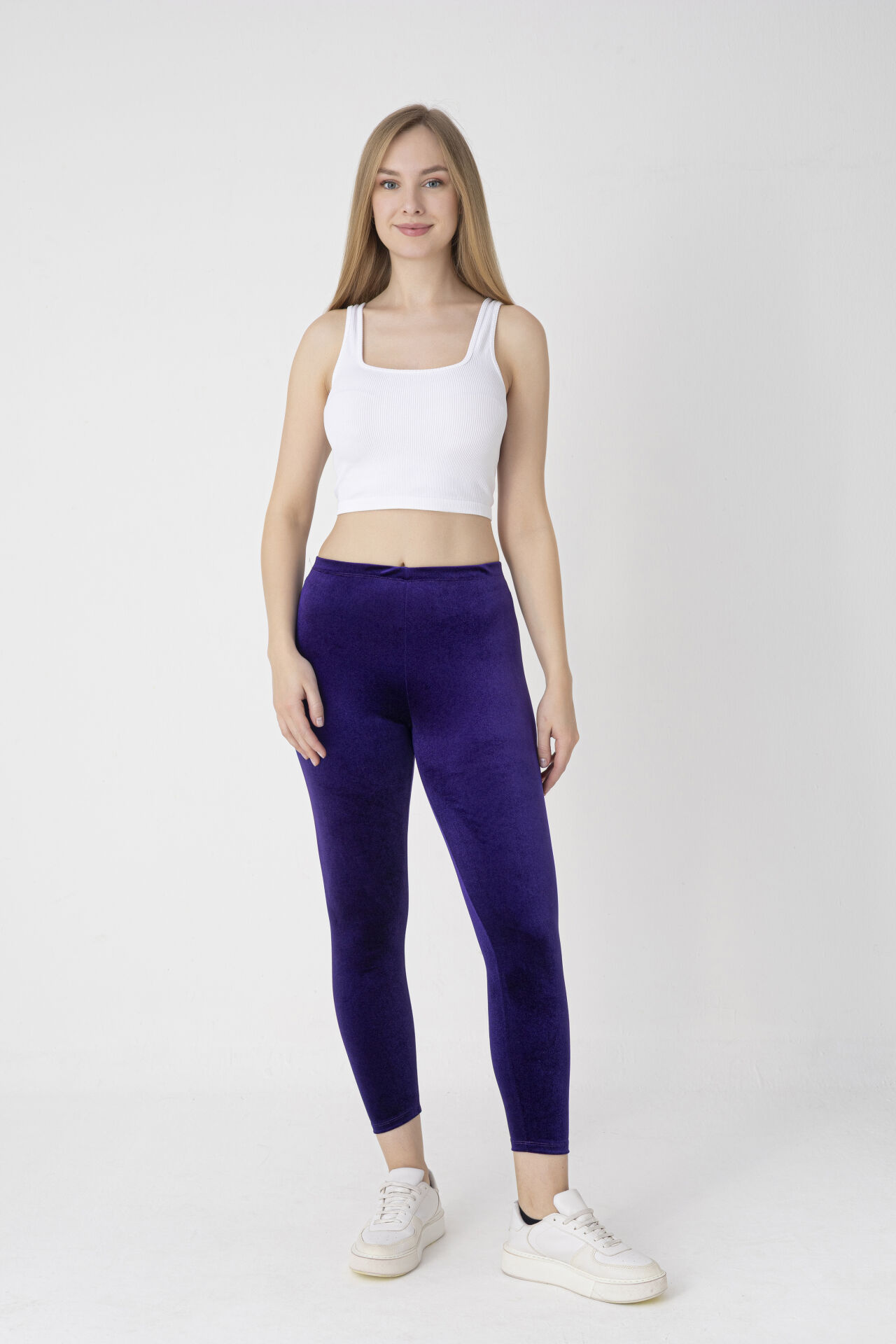 8055 Kadife Uzun Tayt Parlament Mavi S - MOR