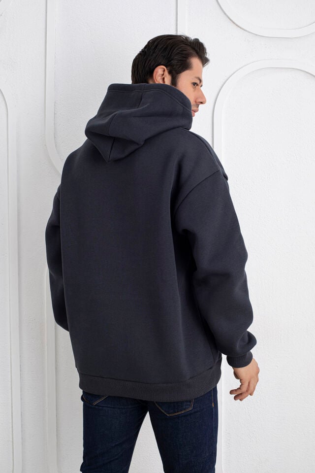 0003 MOR Unisex Kapşonlu Cepli Owersıze Sweatshirt S - Antrasit