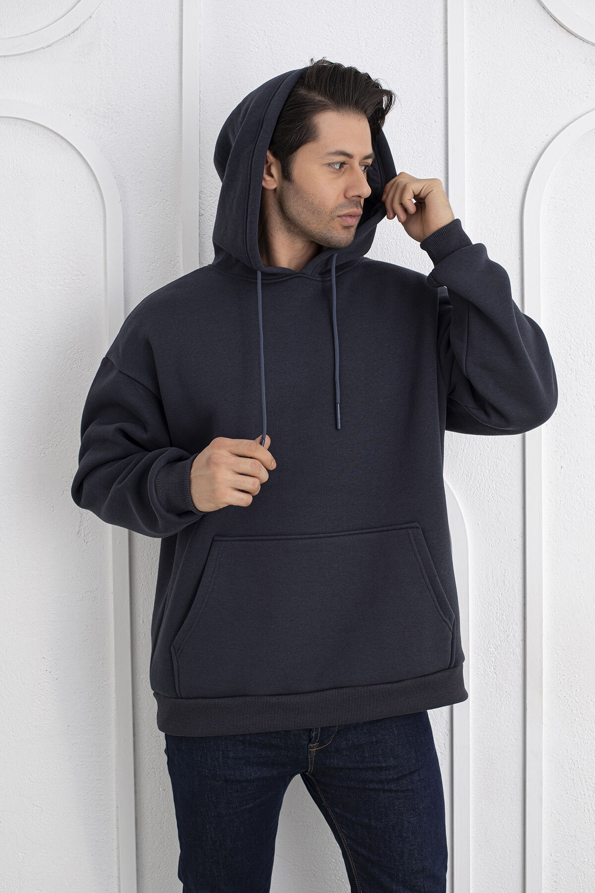 0003 MOR Unisex Kapşonlu Cepli Owersıze Sweatshirt 2XL - Antrasit