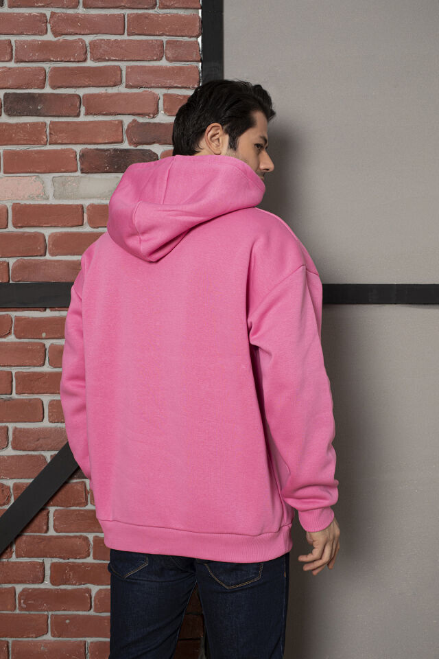 0003 MOR Unisex Kapşonlu Cepli Owersıze Sweatshirt L - PEMBE