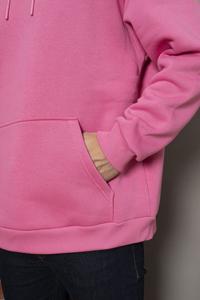 0003 MOR Unisex Kapşonlu Cepli Owersıze Sweatshirt L - PEMBE