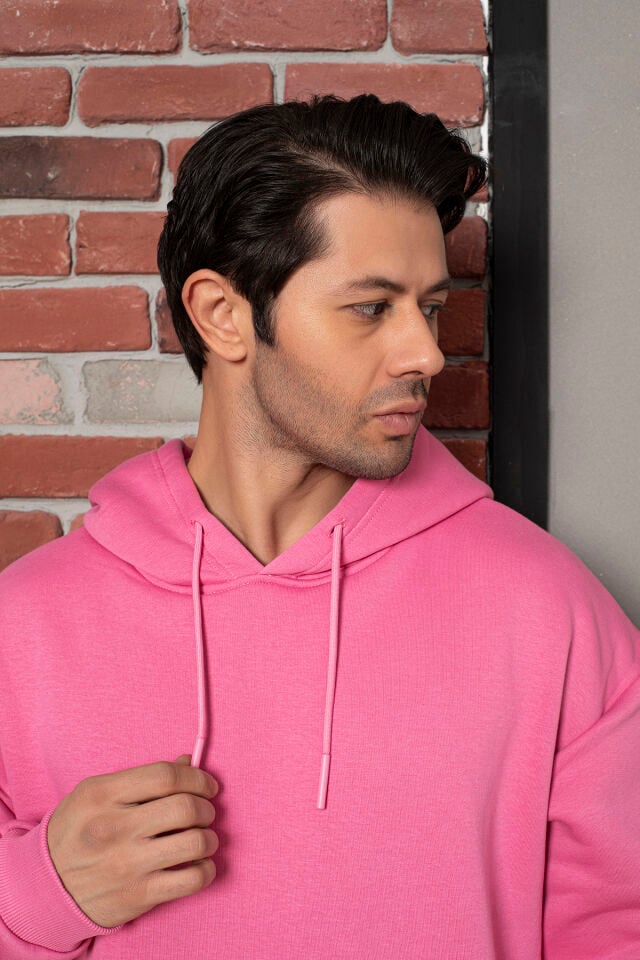 0003 MOR Unisex Kapşonlu Cepli Owersıze Sweatshirt XL - PEMBE
