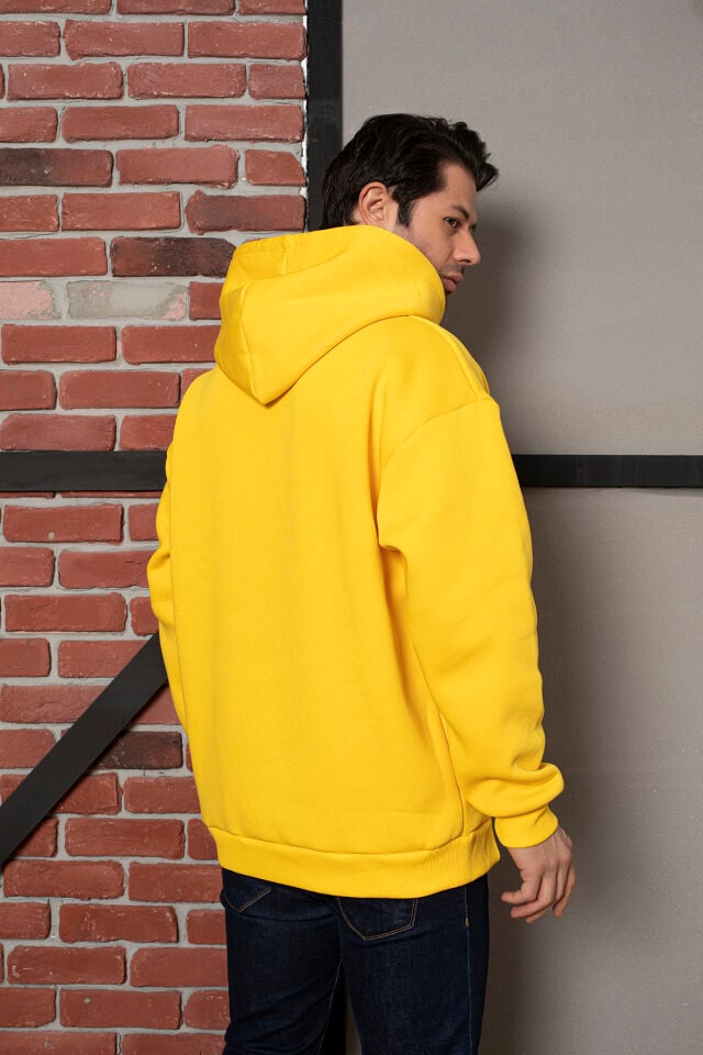0003 MOR Unisex Kapşonlu Cepli Owersıze Sweatshirt L - SARI