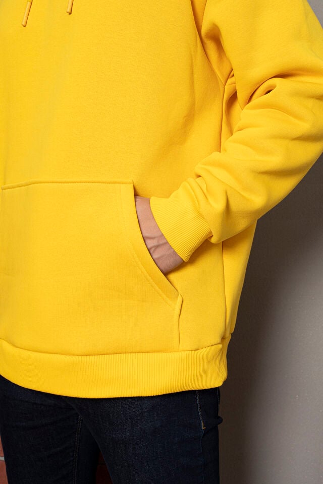 0003 MOR Unisex Kapşonlu Cepli Owersıze Sweatshirt L - SARI