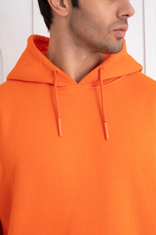 0003 MOR Unisex Kapşonlu Cepli Owersıze Sweatshirt L - TURUNCU