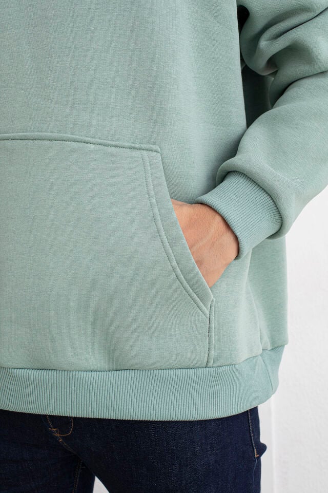 0003 MOR Unisex Kapşonlu Cepli Owersıze Sweatshirt S - YEŞİL