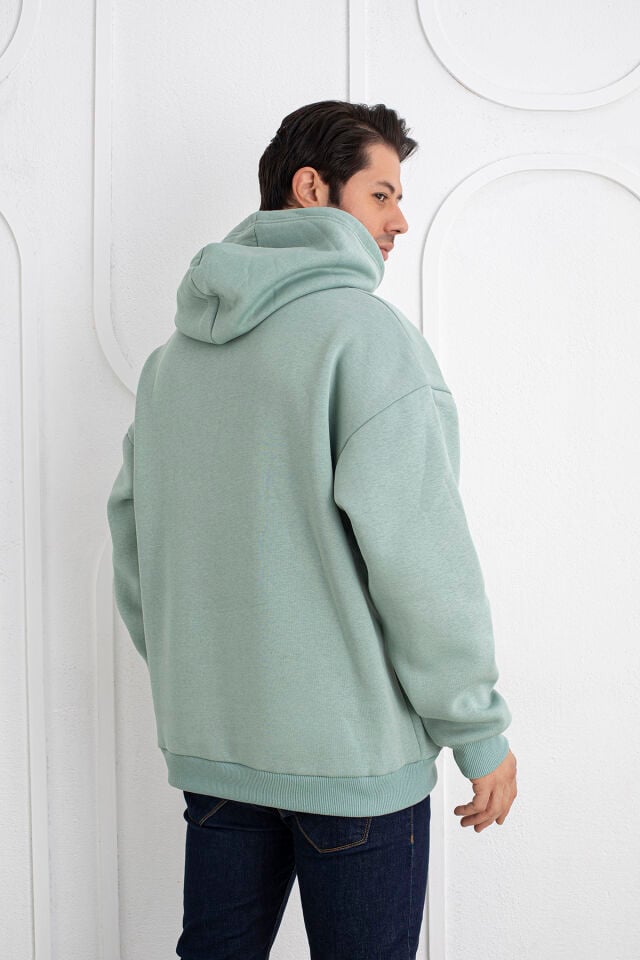 0003 MOR Unisex Kapşonlu Cepli Owersıze Sweatshirt 2XL - YEŞİL
