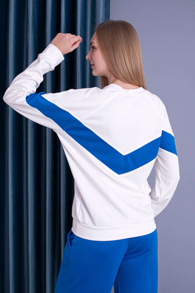 0064Sweat  Beden & Kollar V Zikzak Parçalı Model XL - BEYAZ SAX MAVİ