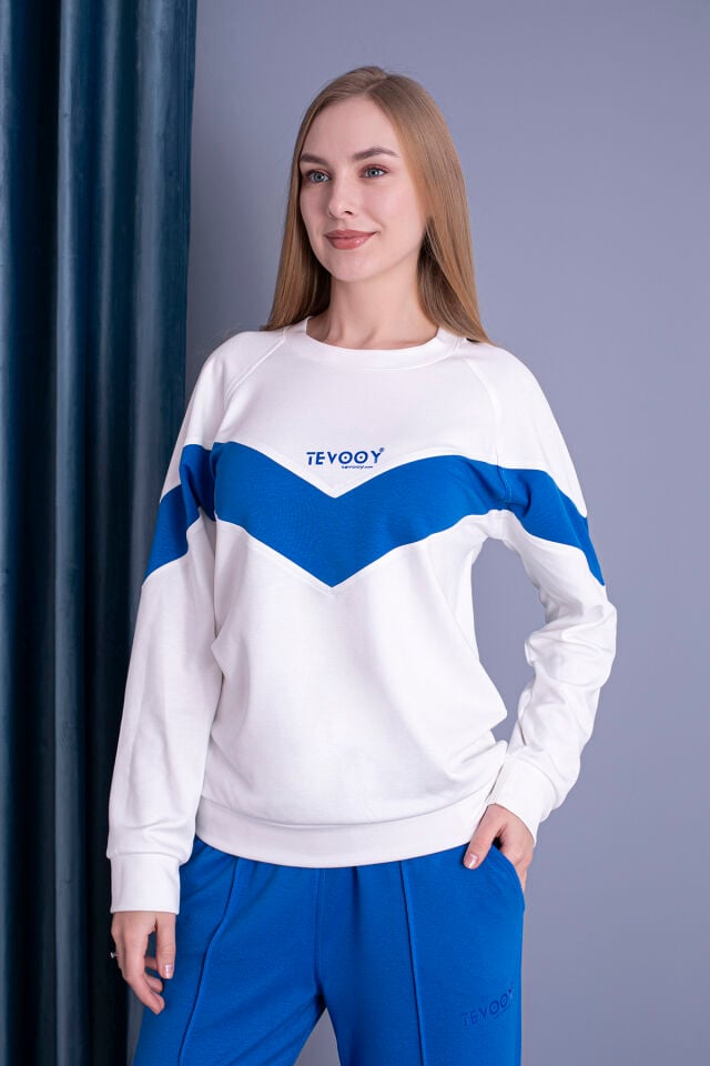 0064Sweat  Beden & Kollar V Zikzak Parçalı Model 2XL - BEYAZ SAX MAVİ