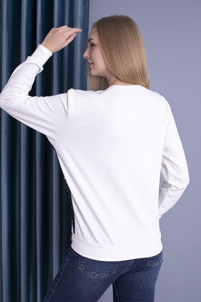 0065 Oysho Pullu Sweat Krem Lacivert