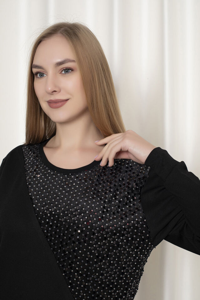 0065 Oysho Pullu Sweat Siyah L - SİYAH