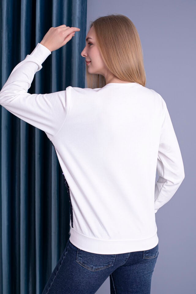 0065 Oysho Pullu Sweat Siyah M - krem lacivert