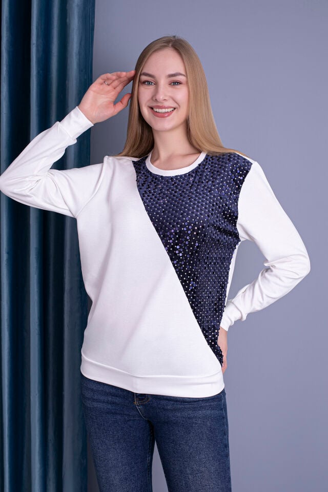 0065 Oysho Pullu Sweat Siyah 2XL - krem lacivert