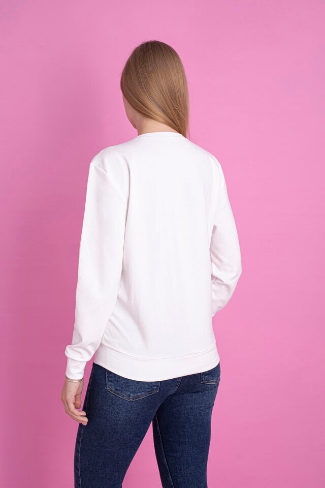 0065 Oysho Pullu Sweat Siyah L - KREM