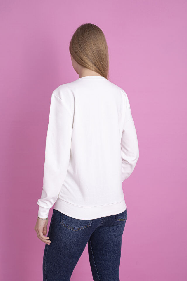 0065 Oysho Pullu Sweat Siyah XL - KREM