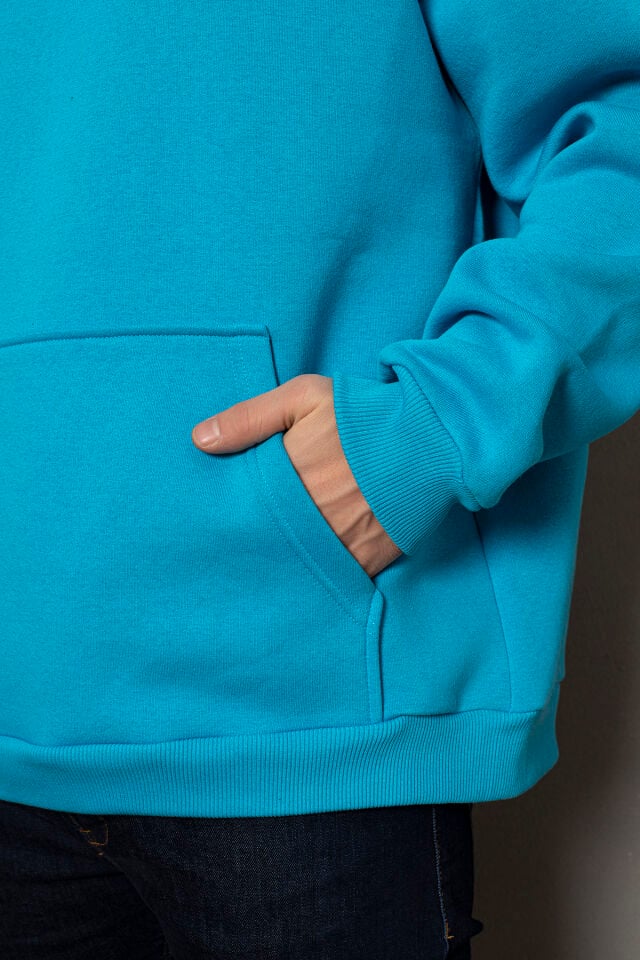 0003 Owersize Kapşonlu Mavi Sweatshirt S - MAVİ