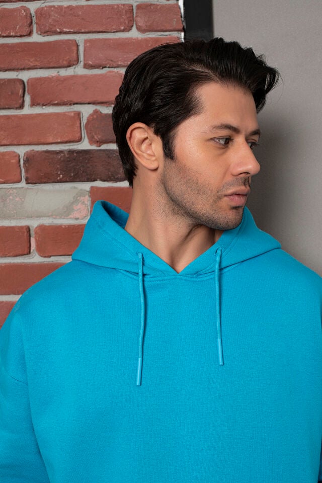 0003 Owersize Kapşonlu Mavi Sweatshirt S - MAVİ
