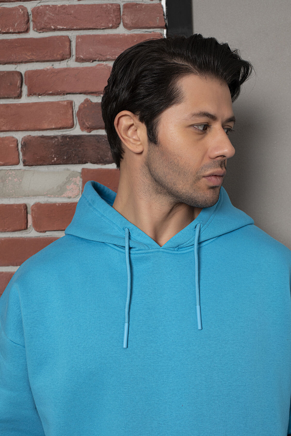 0003 Owersize Kapşonlu Mavi Sweatshirt M - MAVİ