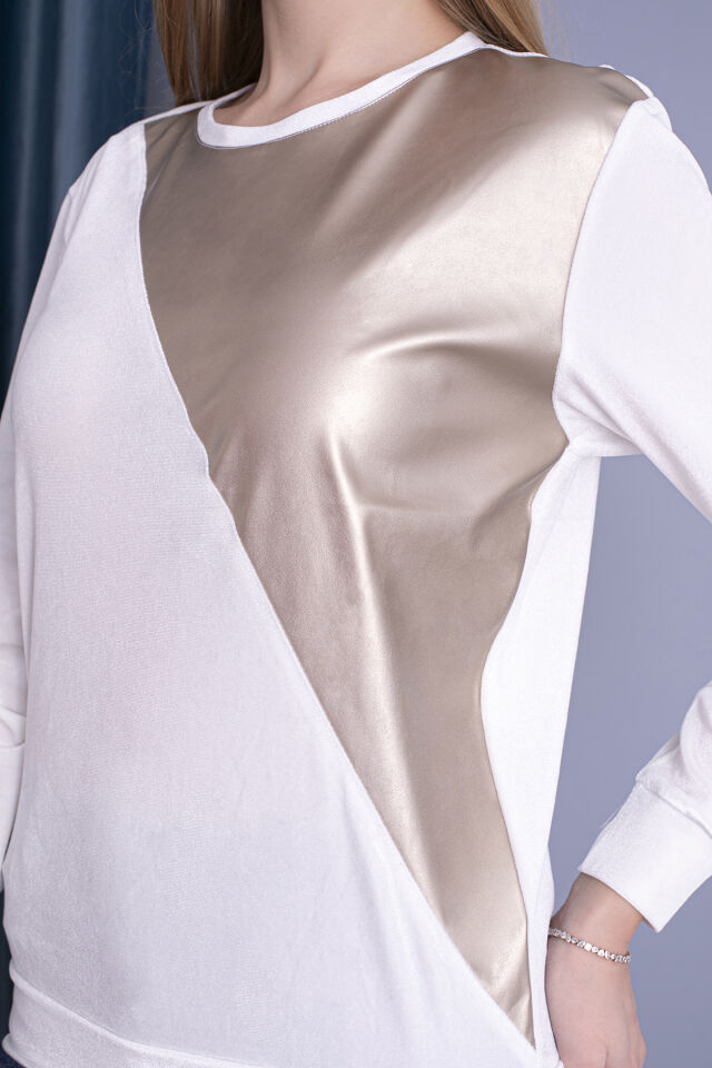 0062 Kadife Üçken Deri Sweat Krem  &  Gold M - krem gold