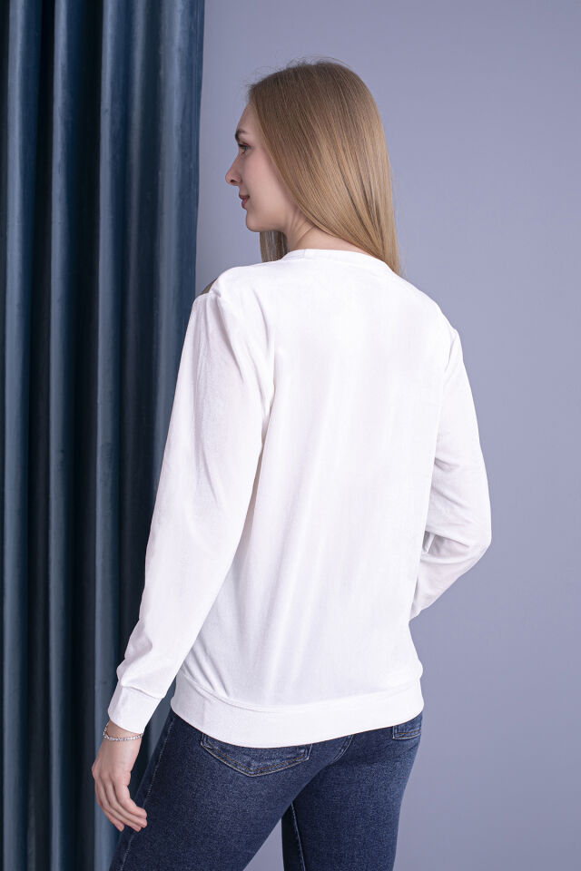 0062 Kadife Üçken Deri Sweat Krem  &  Gold M - krem gold