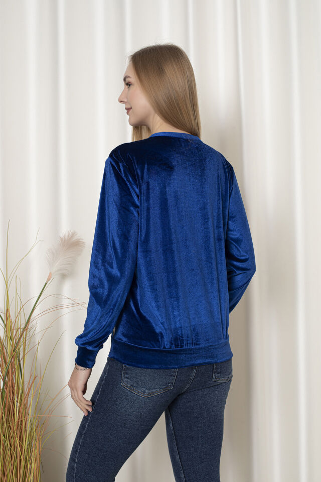 0062 Kadife Üçken Deri Sweat Krem  &  Gold XL - mavi gri
