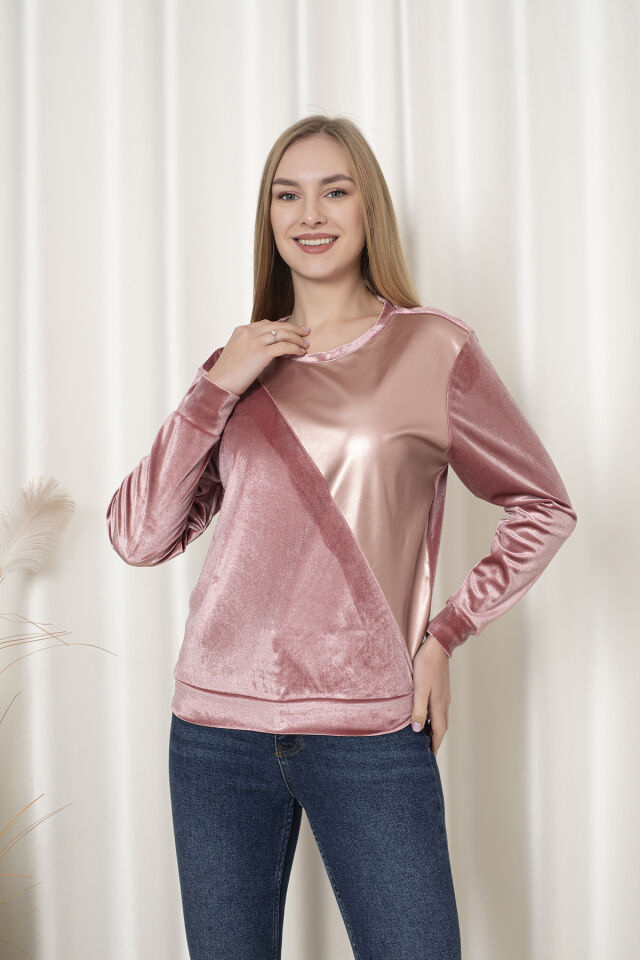 0062 Kadife Üçken Deri Sweat Krem  &  Gold L - PEMBE