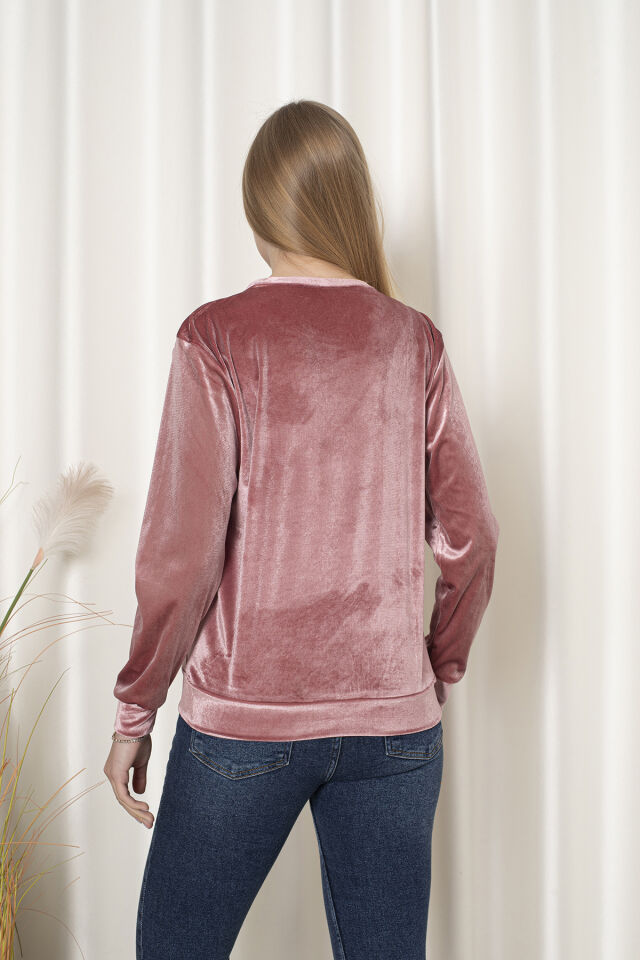 0062 Kadife Üçken Deri Sweat Krem  &  Gold XL - PEMBE