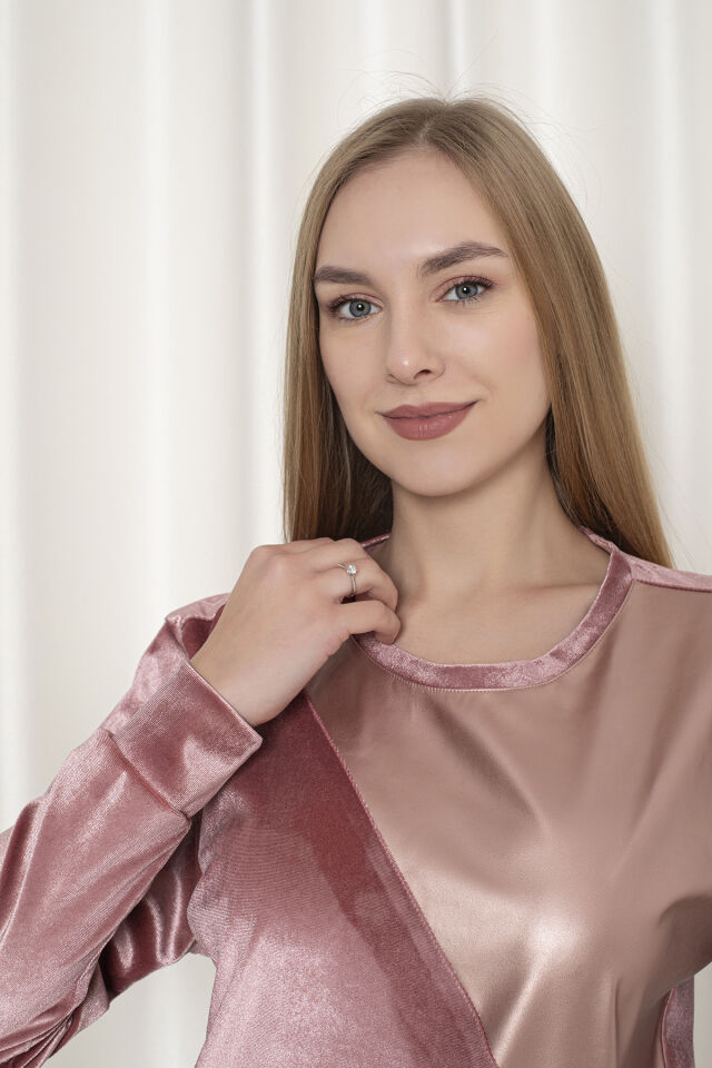 0062 Kadfe Üçgen Deri Detay Sweat Gold & Siyah S - PEMBE