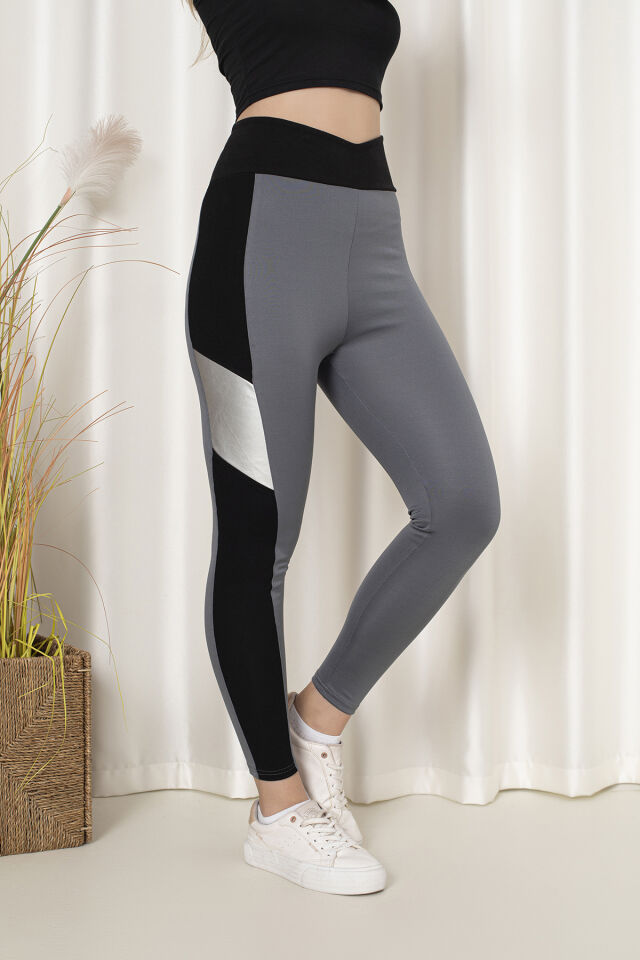 0059 Oysho Deri detaylı Model Tayt M - GRİ