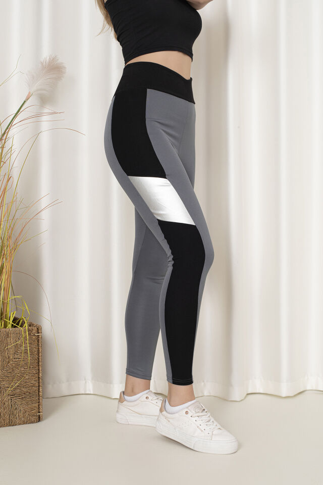 0059 Oysho Deri detaylı Model Tayt M - GRİ