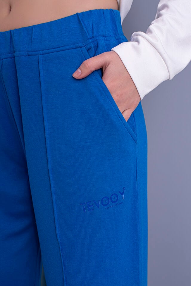 0055 Önü Nervur Dikişli Eşofman XL - koyu mavi