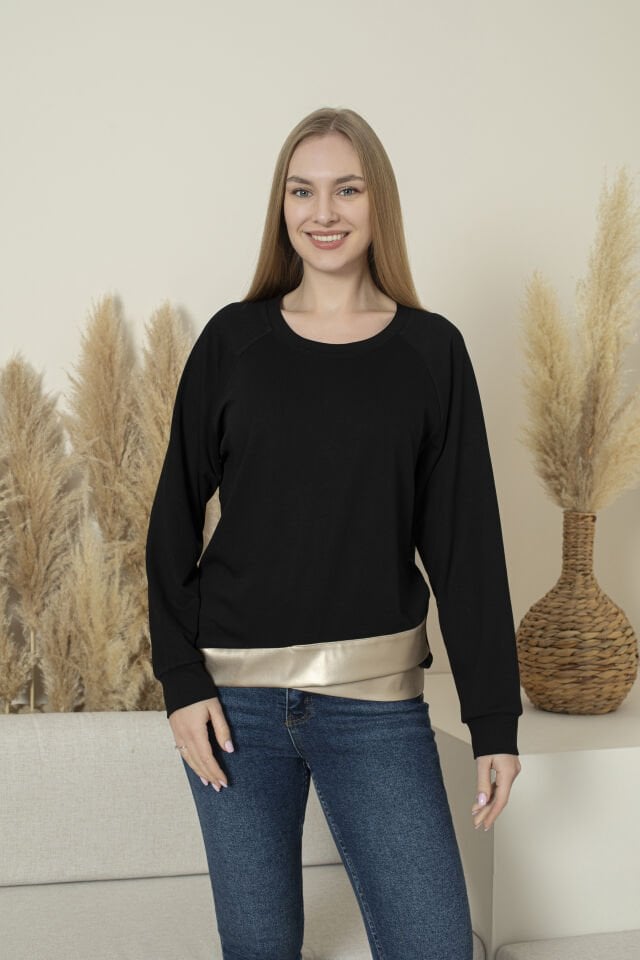 00611 oysho Beli gümüş deri manşetli sweat