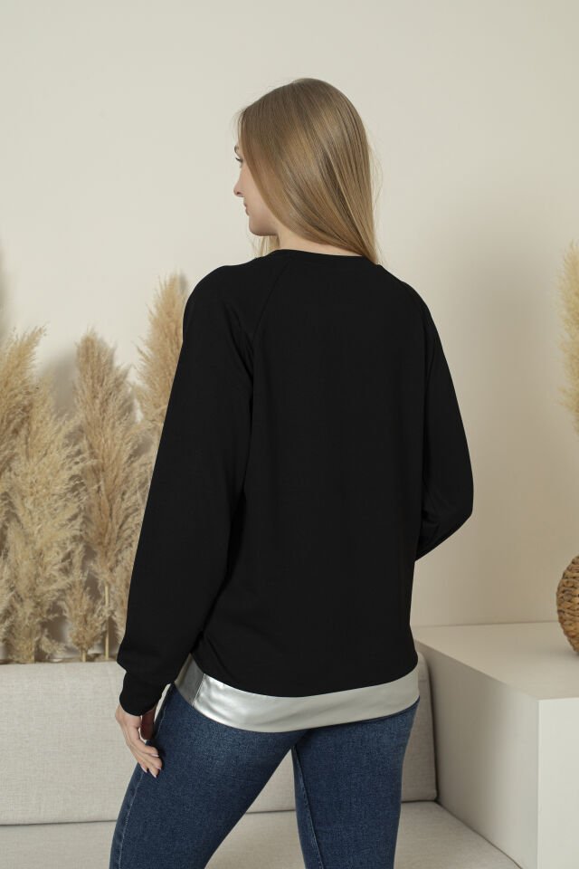 0061 Beli gümüş deri manşetli sweat