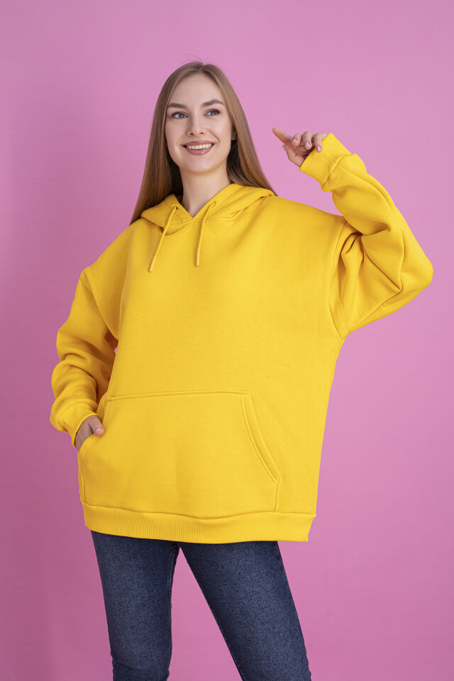 0003 Üç İplik Şardonlu Turuncu  Sweatshirt M - SARI