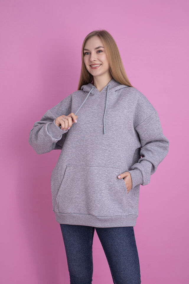 0003 Üç İplik Şardonlu Turuncu  Sweatshirt XL - GRİ