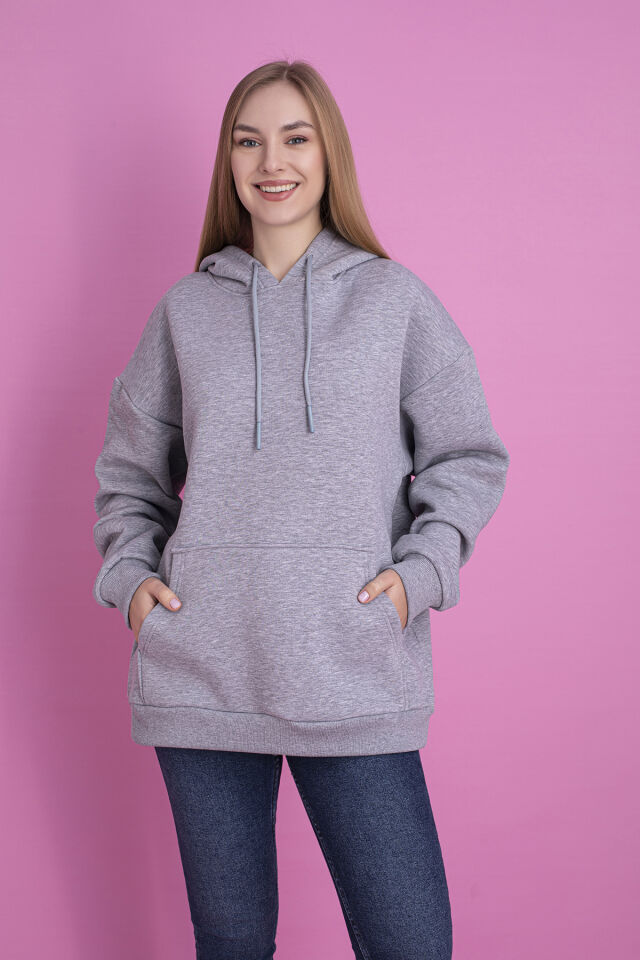 0003 Üç İplik Şardonlu Turuncu  Sweatshirt 2XL - GRİ