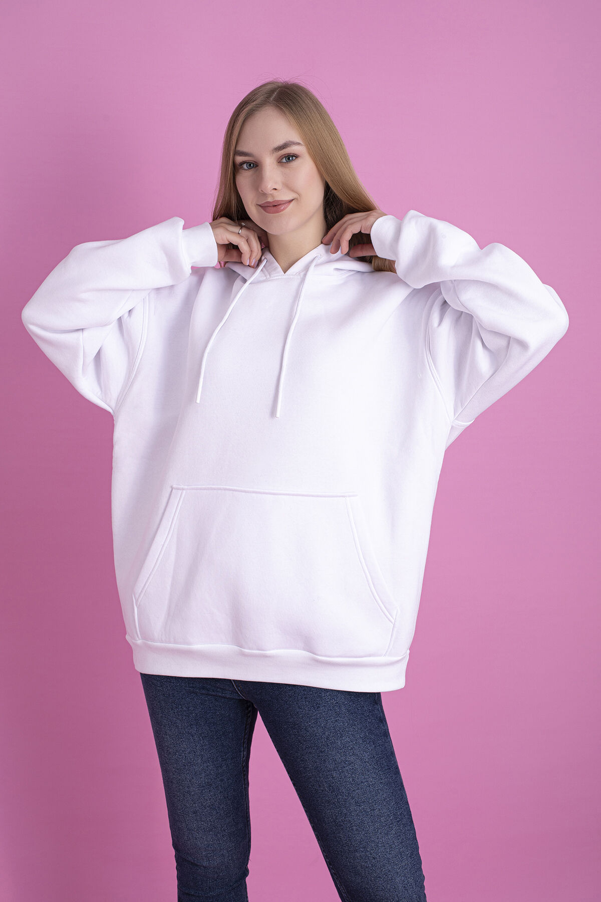 0003 Üç İplik Şardonlu Turuncu  Sweatshirt XL - BEYAZ