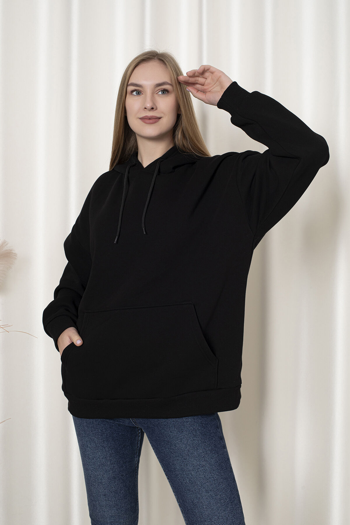 0003 Üç İplik Şardonlu Sarı  Sweatshirt S - SİYAH