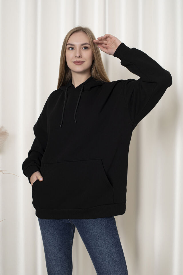 0003 Üç İplik Şardonlu Sarı  Sweatshirt L - SİYAH